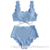 ZAFUL Women's Scalloped Textured Tank High Waisted Swimsuit Two Piece Bikini Set Sky Blue B07PKX7GVH